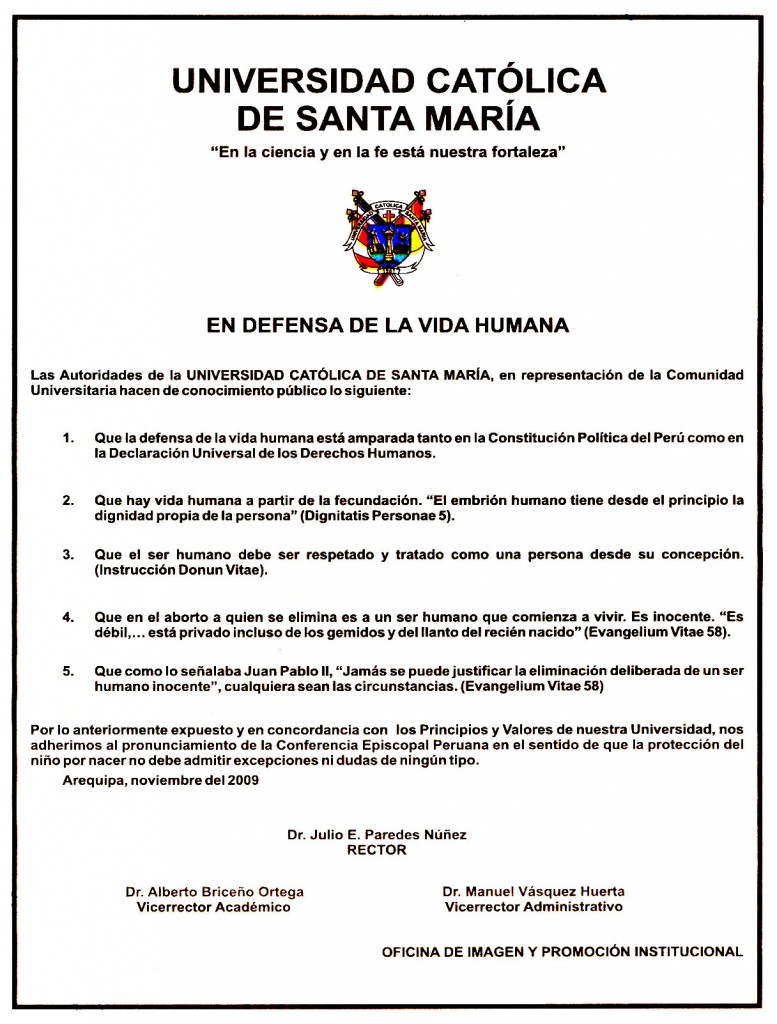041109 Todos los diarios Aviso UCSM Defensa de la Vida 777x1024 Golpes por la vida en Arequipa, Piura y Chiclayo